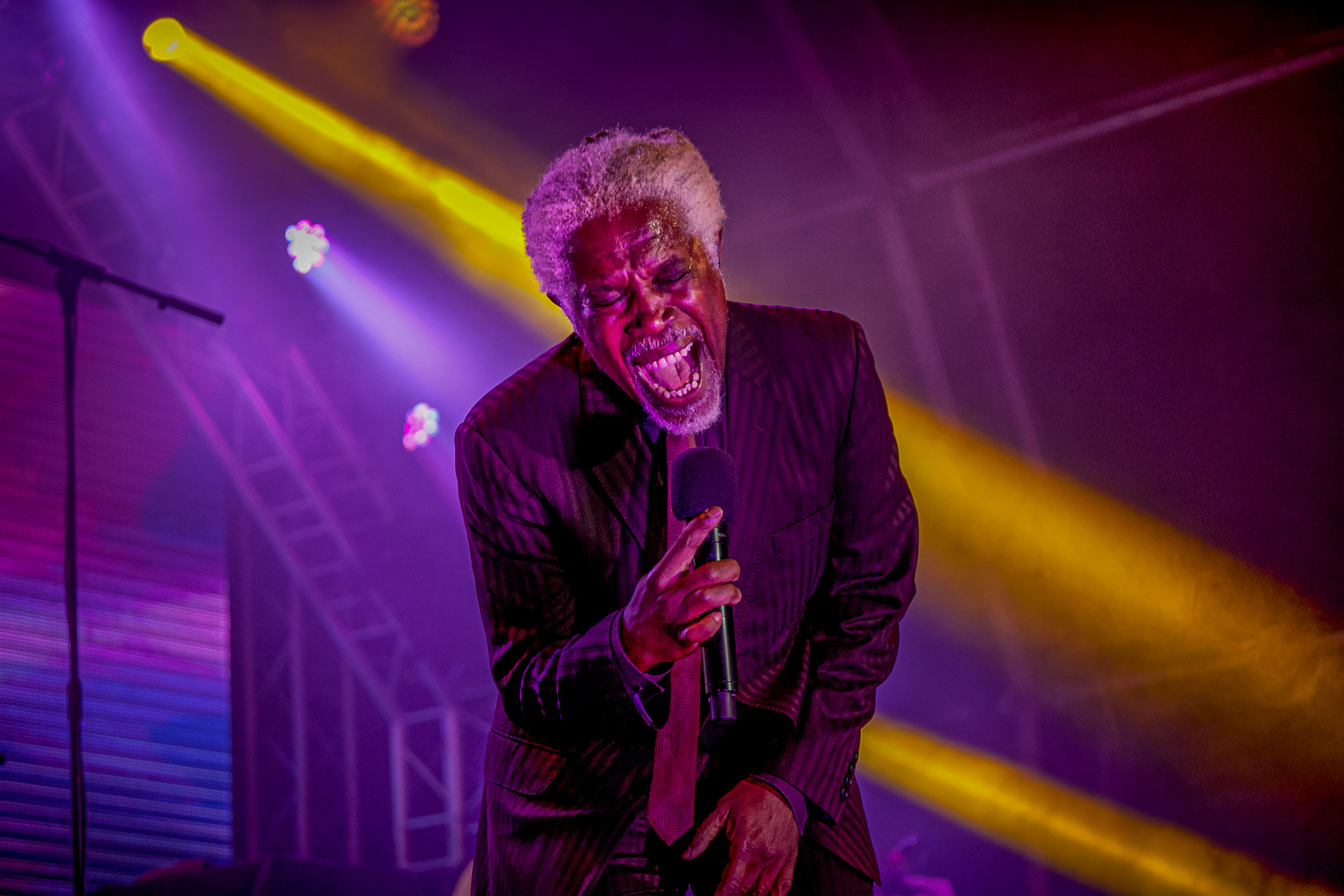 Candid photograph of Billy Ocean performing on stage at Chilfest
